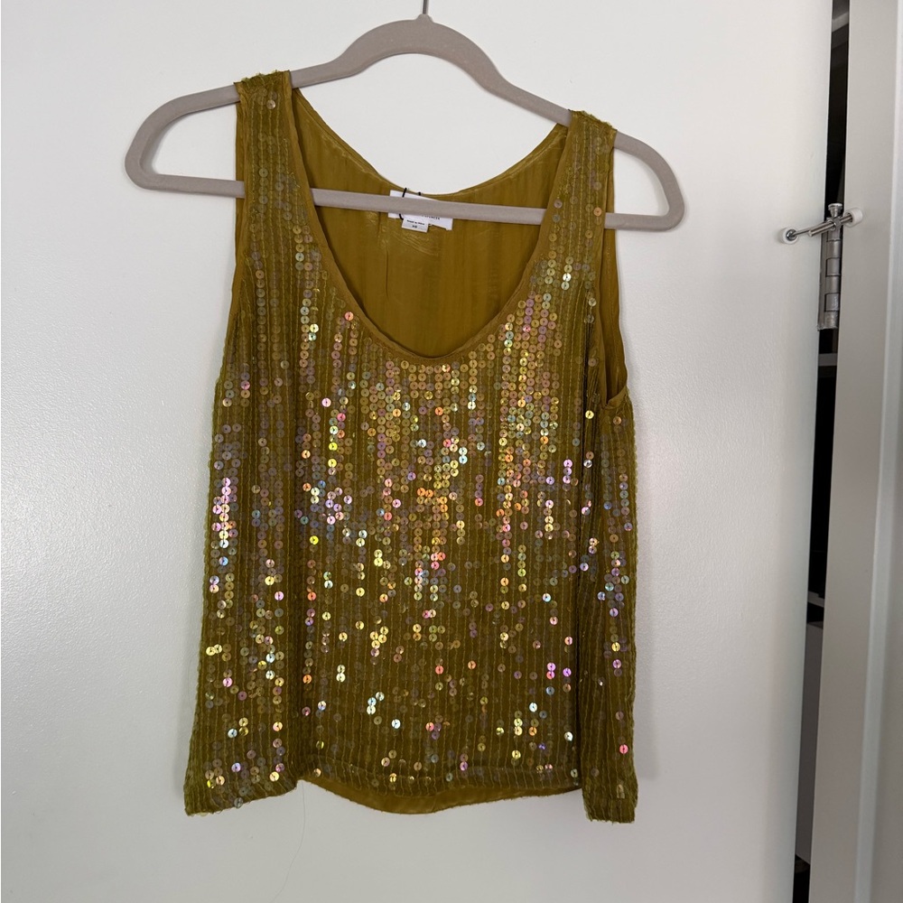 Velvet Sequin Scoop Neck Tank Top - Olive
